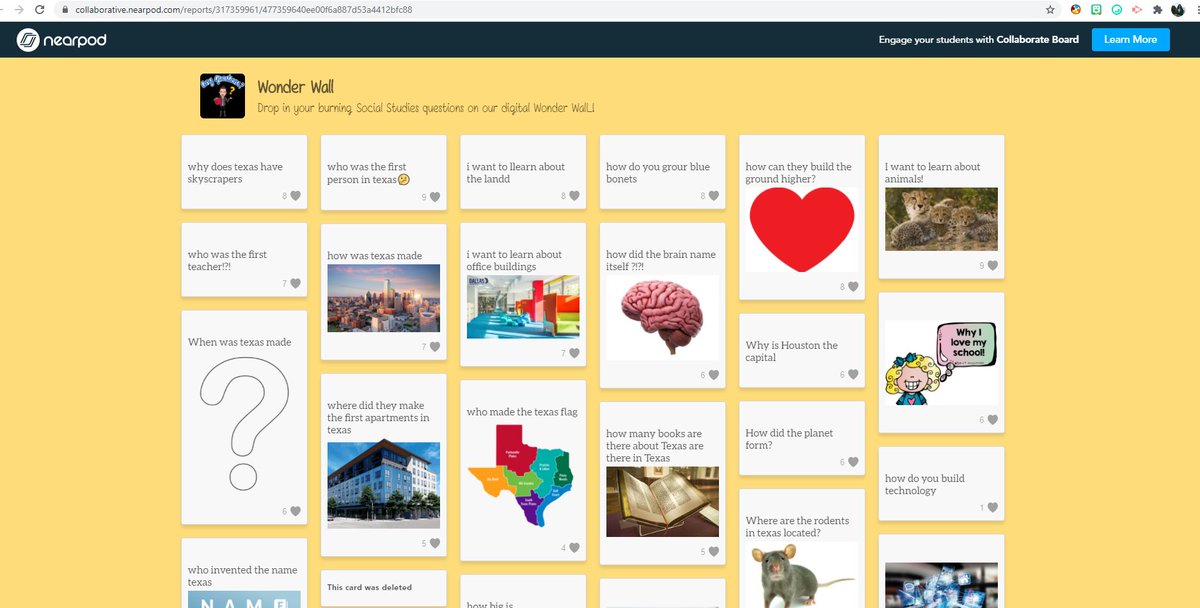 KramerDISD's tweet photo. We are LOVING this @nearpod collaborative board for one of our @ibpyp wonder walls! Thanks to #MsSims for sharing this great tool and excellent questions with us. #coltsinaction #kramerheroes #howweorganizeourselves @DISDSocStud https://t.co/GNLHp1drt7