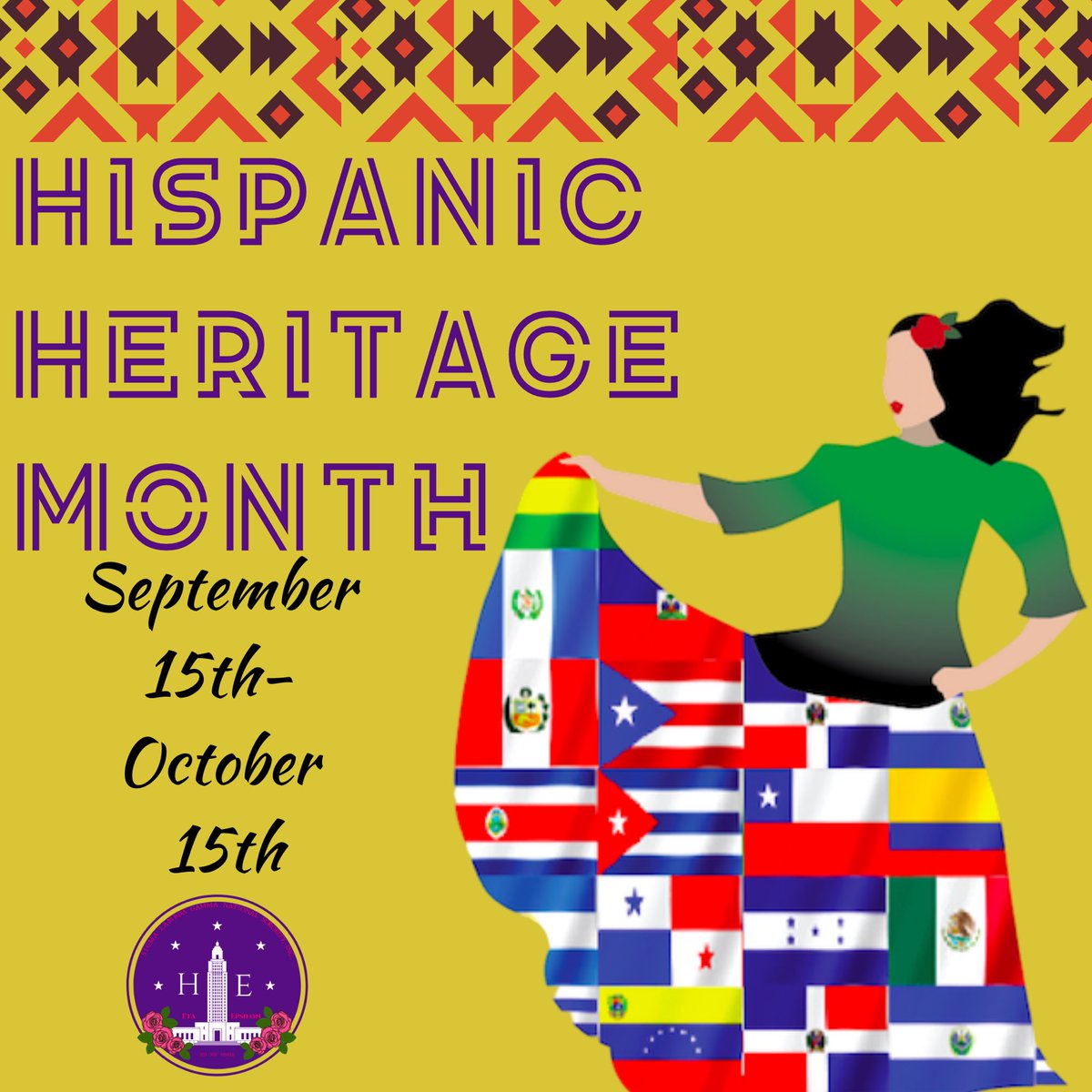 LSUGammas's tweet photo. Happy Hispanic Heritage Month! This celebrations runs from September 15th-October 15th. We celebrate the contributions  of the Hispanic and Latinx community to the culture and history of our nation.  September 15th marks the start of Hispanic Heritage Month because of the... https://t.co/yhysGeoMpt