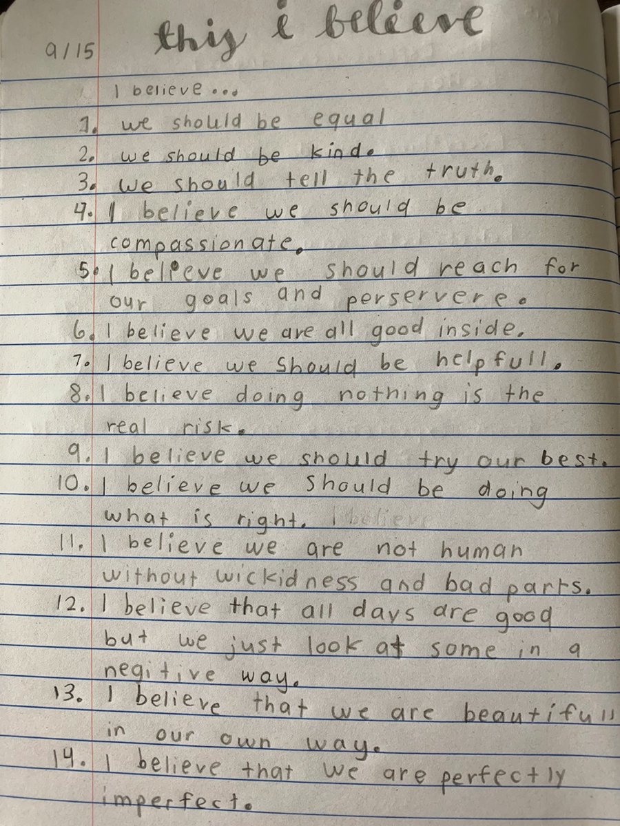 ImagiEngine's tweet image. Love today’s literature class, write down ‘what I believe’ to reflect @OWSFourth