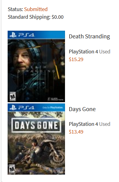 MrSchultz's tweet photo. I rented these and played over a hundred hours on each. Picking them up cheap, maybe get back to them for a replay at some point.
#BacklogFromHell #PS4 #DeathStranding #DaysGone #GameFly https://t.co/k5yyabX5uu
