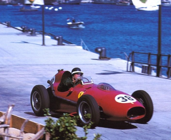 Mike Hawthorn driving his Ferrari at the 1958 Monaco Grand Prix.