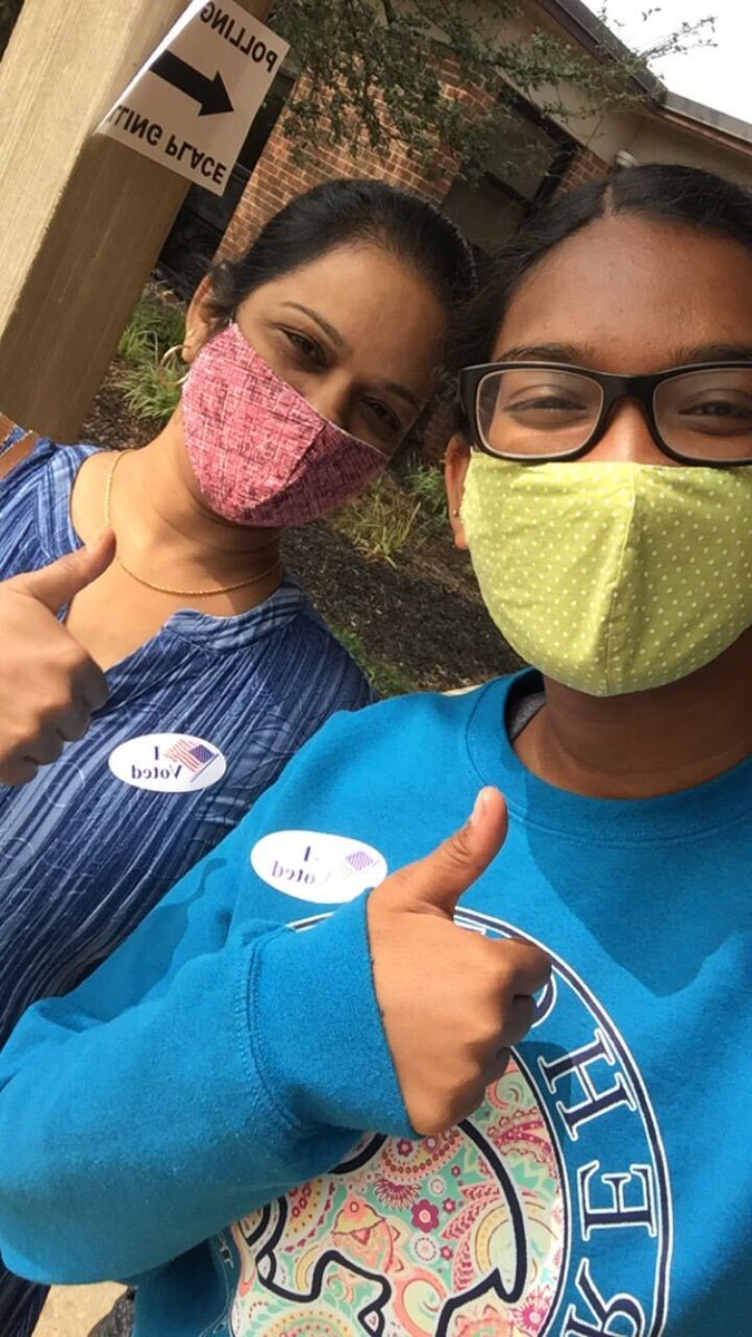 Selfie of Satvika and her mom outside the polling place after voting for Jess.