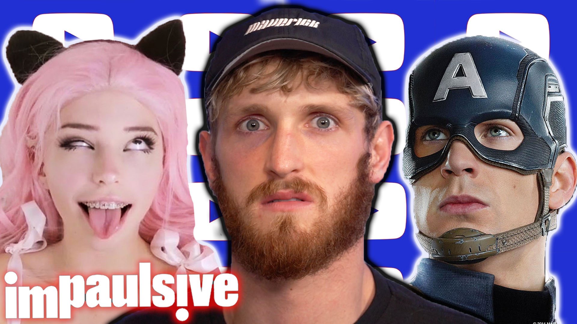 Logan Paul on X: new IMPAULSIVE podcast captain america & belle delphine  have a social dilemma 🍆 watch or leak    / X