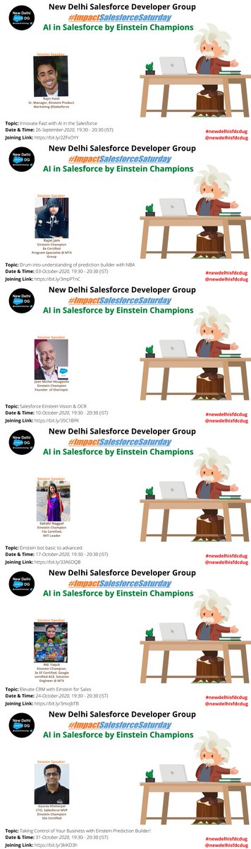 Join us in our new series in #ImpactSalesforceSaturday : AI in Salesforce by Einstein Champions.

RSVP👉- trailblazercommunitygroups.com/salesforce-dev…

#EinsteinMoments  . #artificialintelligence #salesforce #SalesforceAI #j2s #TalentCentral

@einstein_ai <a href="/trailhead/">Trailhead</a> <a href="/salesforceapac/">Salesforce APAC</a> <a href="/newdelhisfdcdug/">New Delhi Salesforce Developer Group</a>