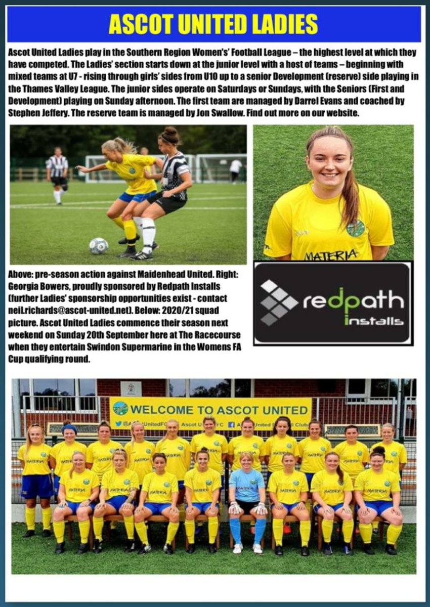 AscotWomenFC's tweet photo. The #YELLAWOMENS 💛💙 page in tonights @AscotUnitedFC match programme 🆚️ @official_FGFC

@redpathinstalls https://t.co/tyrWT2rCX7