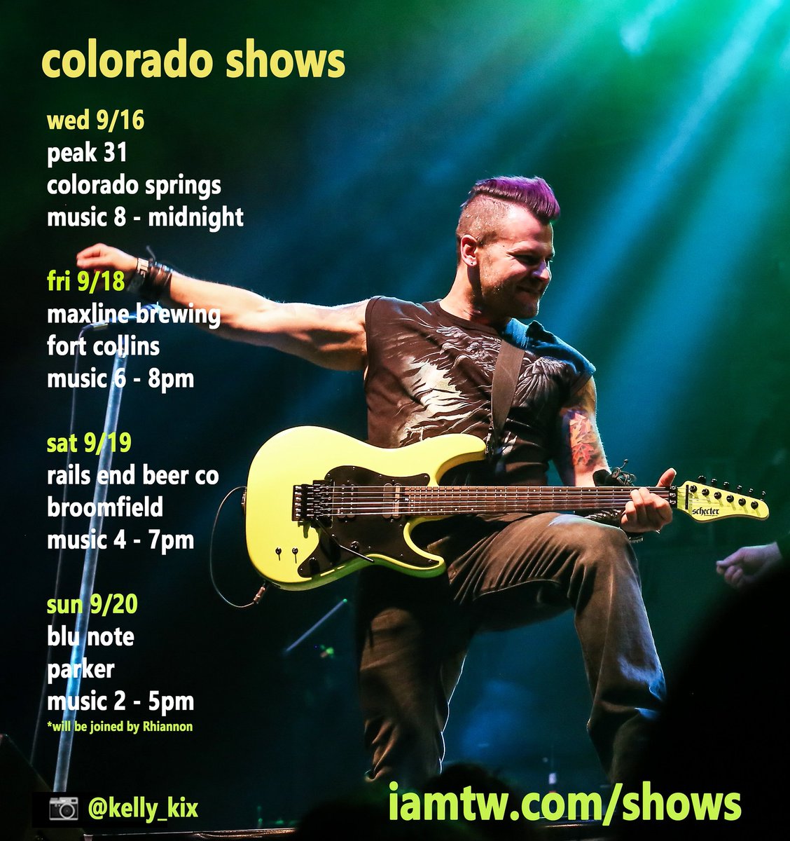 Heading out to sing near the rocky mountains this week. Please share w/ your CO pals if you would so kindly. 💜🏞️😆

📸 @kixphoto 

More info: iamtw.com/shows
.
.
#soloacoustic #soloperformer #tw #iamtw #schecterguitars #bosspedals #looping #colorado #coloradomusic