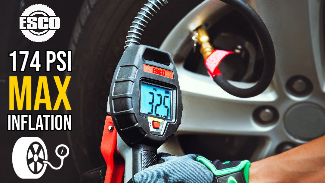 escoequip's tweet photo. Proper inflation is necessary to keep your tires properly and safely maintained. Measure, inflate AND deflate with extreme precision with ESCO's Digital Tire Inflator [Model 10961]. For more information, Click Here: https://t.co/zDVxt24KFm https://t.co/ZK6jU50nOW