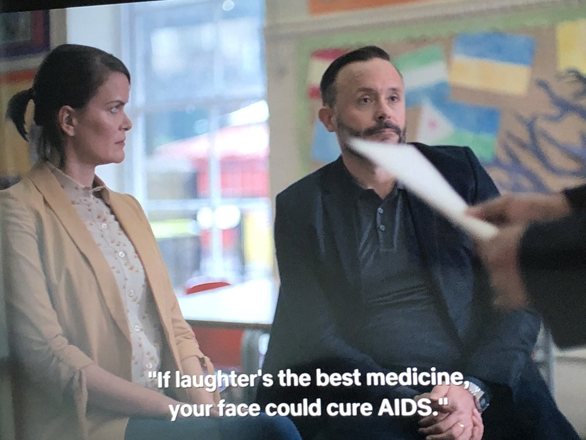 Jennjeran's tweet photo. This show is hilarious. From the main character’s business name (“Kiln ‘Em Softly”) on to this scene with the headmaster 😂 @Netflix #TheDuchess https://t.co/YkamklLcbP