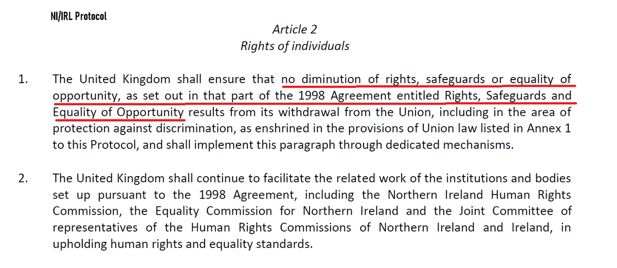 + B/GFA makes the European Convention on  #HumanRights [Council of Europe, but a legal obligation of EU membership] a  #safeguard for the B/GFA.To ensure that ‘all sections of the community are protected’.This is why it is included in the NI/IRL  #Protocol.5/13