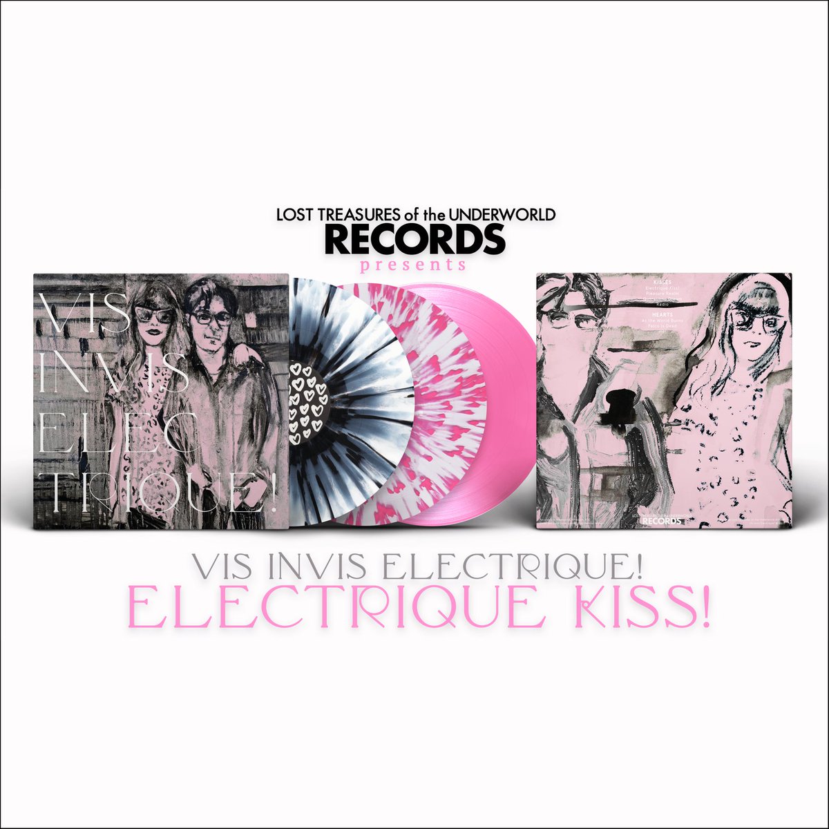 violetshuraka's tweet photo. The brand-spanking-new Vis Invis Electrique! album is available to order on the Lost Treasures site here: https://t.co/v5jyO0rBLw Please specify what color vinyl you would like, translucent/pink splatter, black/white splatter, or plain ole translucent pink. https://t.co/Gf1LgXkCE8