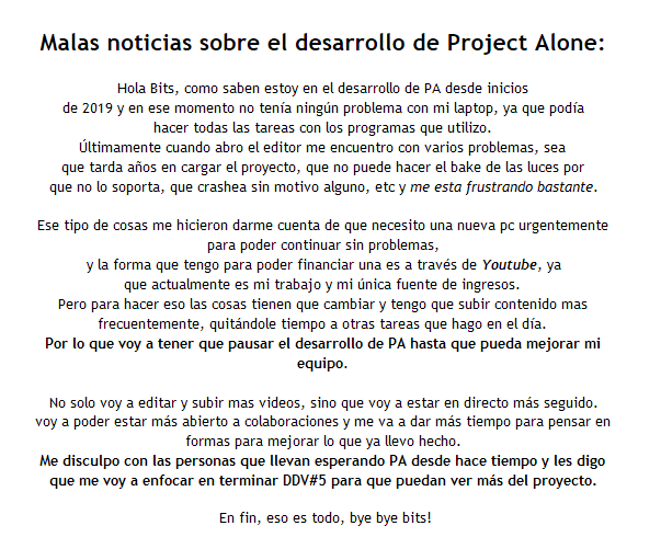 MeDogeOneUp's tweet photo. Sobre el desarrollo de #ProjectAlone https://t.co/pEqpKhRZBw