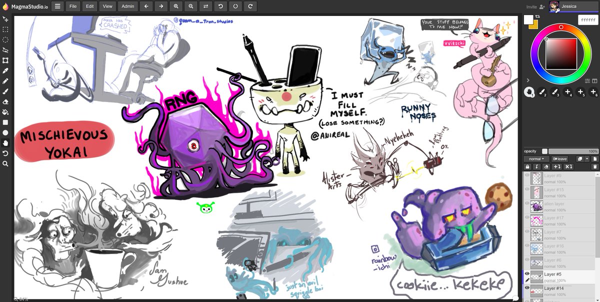 Just wrapped up the Lightbox Discord Sketch Jam Session using the Magma app! 

✨Thank you! That was so much fun, we drew god-like beings and the mischievous yokai that cause mildly infuriating things throughout our day~✨ 