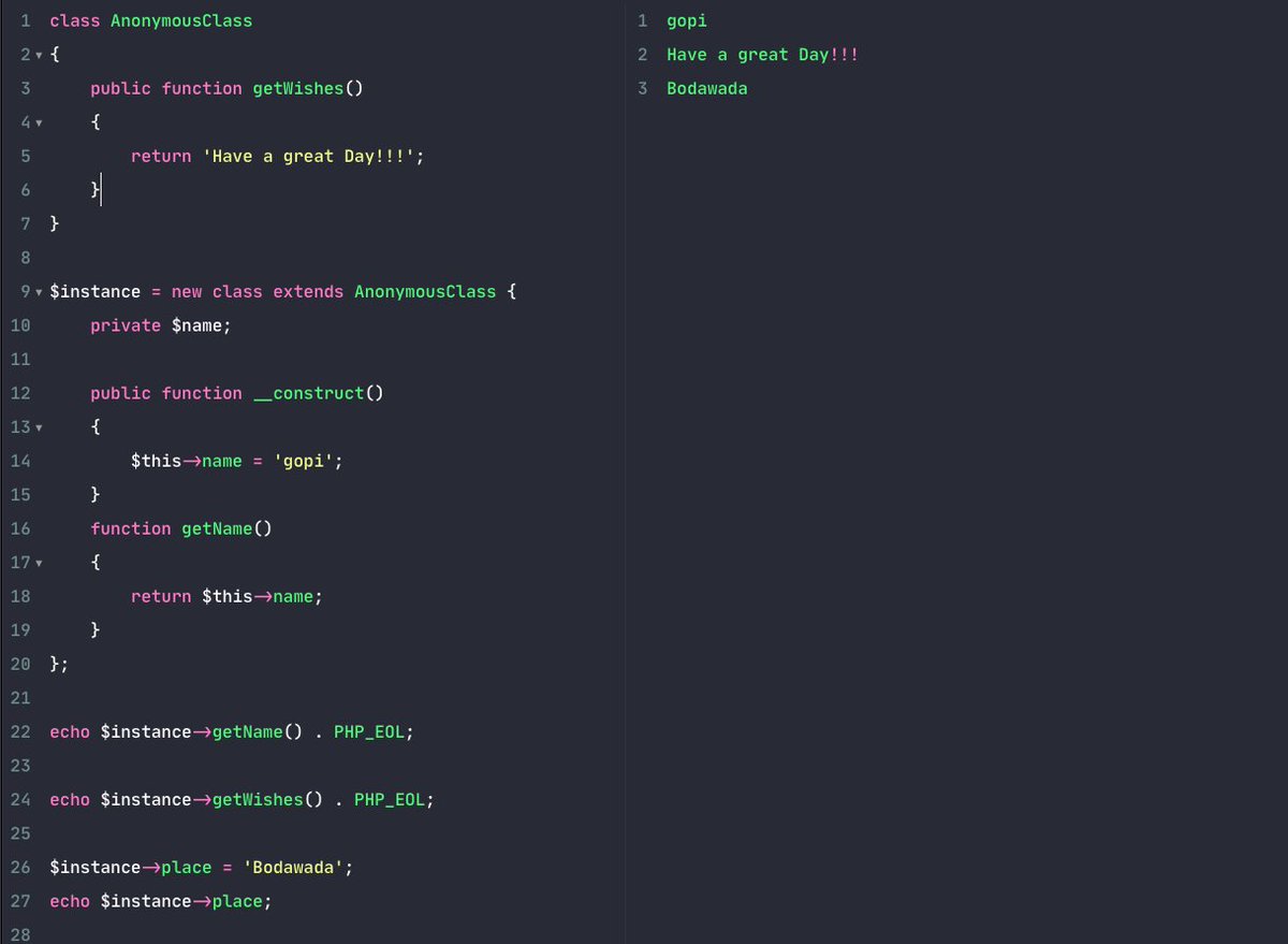 gopibabus's tweet image. Handy DevTip:  Anonymous class in PHP🥳
#PHP #php_tips