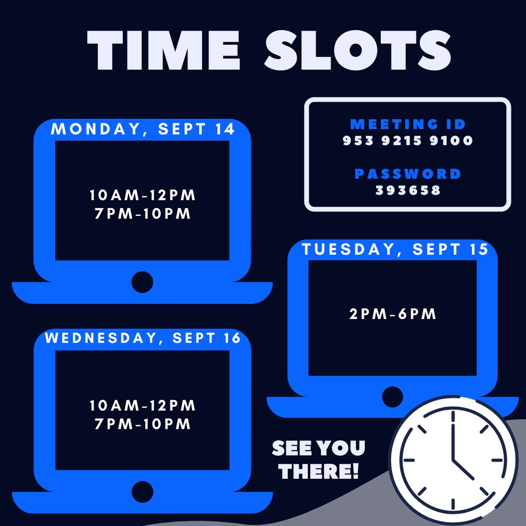 RutgersPRSSA's tweet photo. Rutgers PRSSA will be participating in Rutgers Virtual Involvement Fair from Monday, September 14th- Wednesday, September 16th! Time slots are listed below!

ZOOM MEETING💻:
Meeting ID: 953 9215 9100
Password: 393658 https://t.co/BoGhgKTDeO