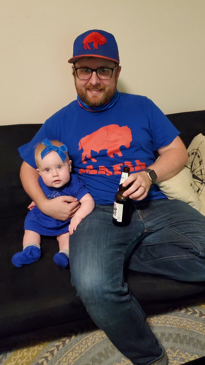 ajszcz's tweet photo. Watching @BuffaloBills games is a little different this year. Missing the @BillsBackersBOS but my little girl is keeping me company today!

#BillsMafia @LabattUSA https://t.co/DFoAD4Vca6