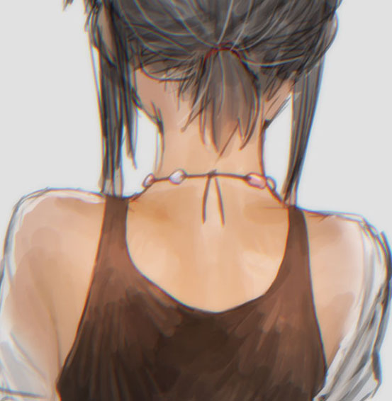 fubuki (kancolle) 1girl solo from behind simple background nape short ponytail black hair  illustration images