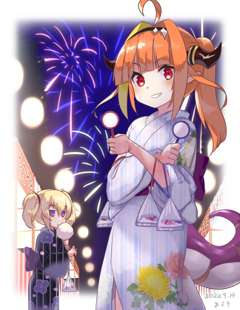 桐生ココ 「Wロリココさんサマー(浴衣)\\ ٩( ˘ω˘)و //

 #みかじ絵 」|あらき＠(　ﾟ∀ﾟ)。彡゜のイラスト