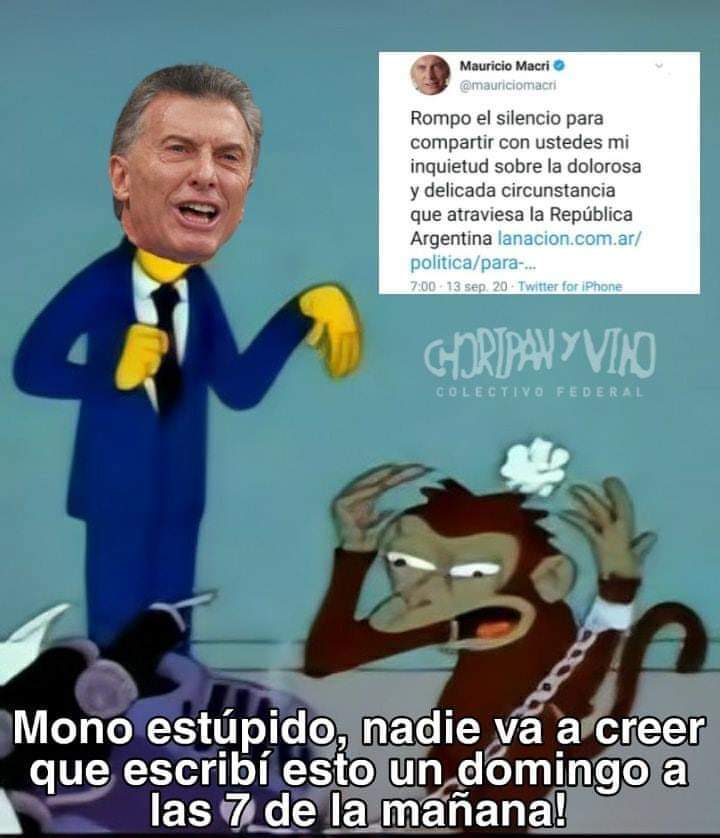 pablofbentancor's tweet photo. El mensaje de  M.Macri es falso, no hay chance de que el domador de reposeras se levante a las 7 de la mañana. ¡Y menos un domingo! 
Se lo escribió algún chacarero trasnochado...#caradura https://t.co/KWFawiKS01