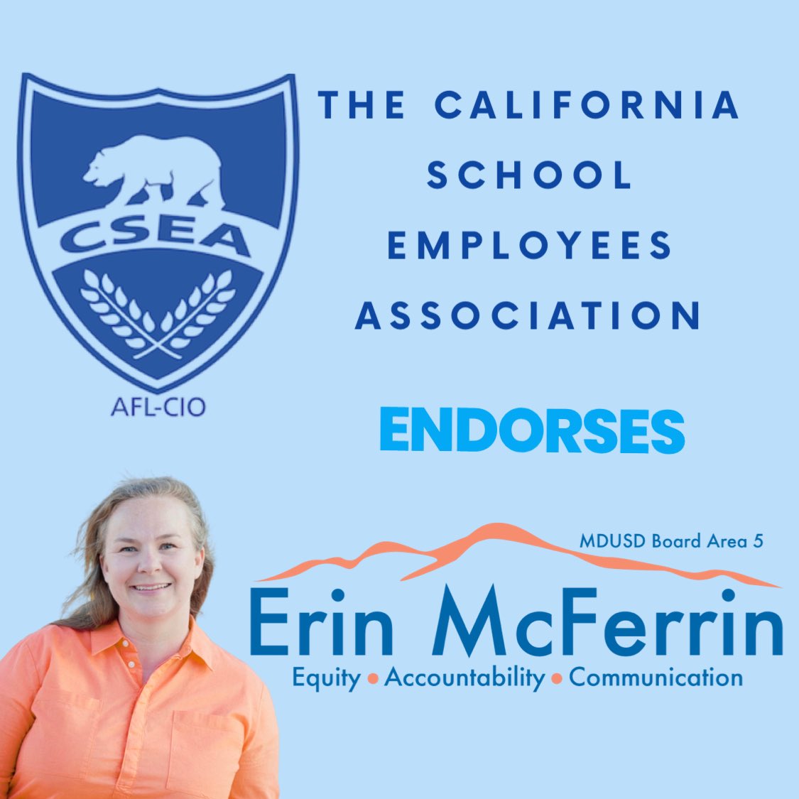 erin4sb's tweet photo. I am proud to announce that the California School Employees Association has endorsed our campaign. Anyone that has worked at a school knows that classified staff members are the backbone of our schools. I am so grateful to have their support. Thank you @CSEA_Now! https://t.co/MLxFLK27bJ