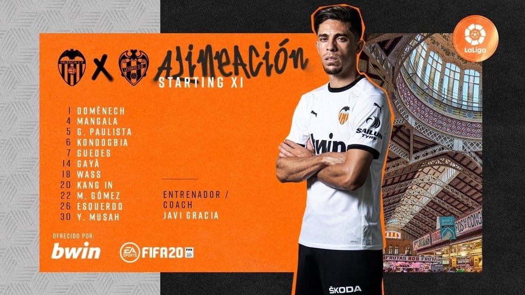 Domingortiz's tweet photo. 🦇 | ONCE DEL #VCF | 🦇

🧤 Jaume Doménech
🛡 Wass, Paulista, Mangala, Gayà
💡 Kondogbia, Esquerdo, Yunus, Guedes
⚽️ Kang In Lee, Maxi Gómez

#VCFlevante #derbi #LaLiga https://t.co/8Hm0yQaHUj