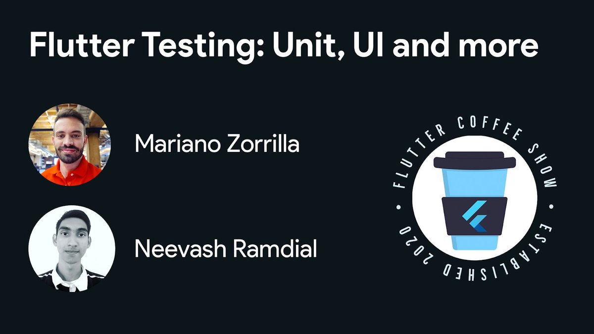 FlutterCoffee's tweet image. We are stoked to have @geekmz and @Nash0x7E2 with us at the first #FlutterCoffeeShow on the 17th. They will be talking about "Flutter Testing: Unit, UI and more".
You don't want to miss this! 🚀