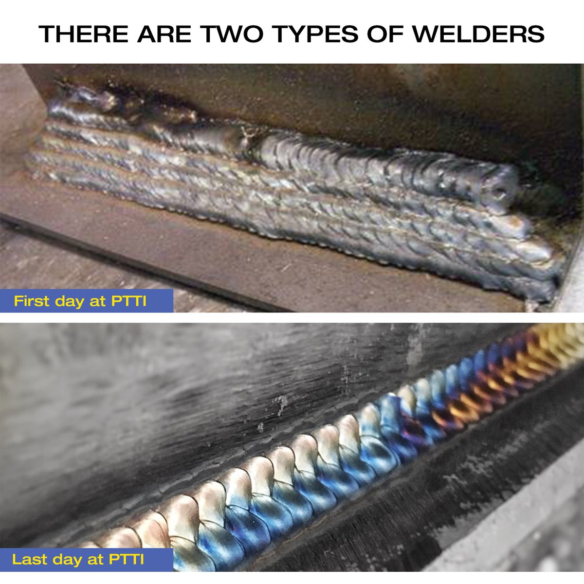 pttedu's tweet photo. There are actually 2 types of Welders but these ones are by the same guy - on the first day of PTTI & post-training at PTTI.
He was among the first ones to get placed!
#welding #weldinglife #weldingart #weldingschool #weldingclass #weldingcareer #weldingtraining #careertraining https://t.co/ZDgwOJi4Xr