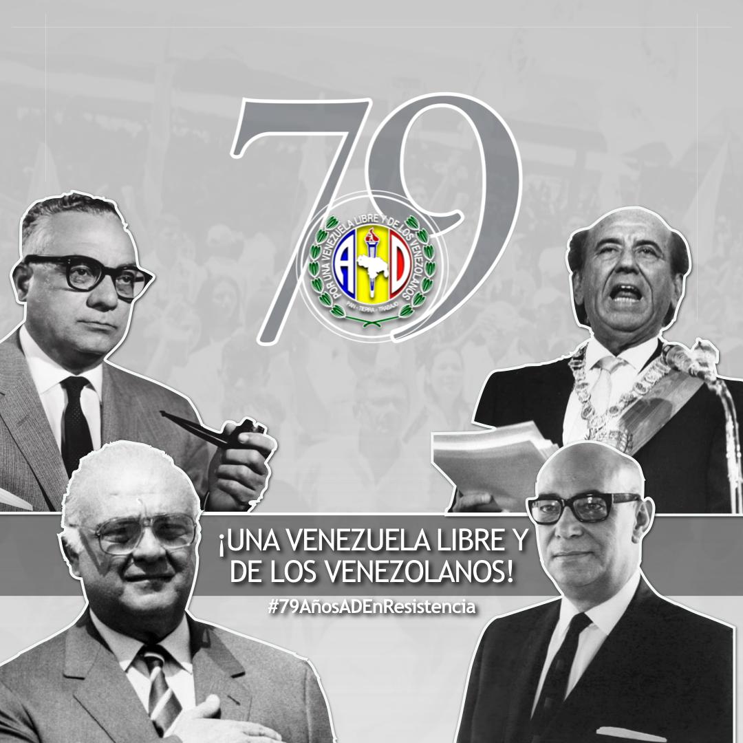 Sivolicarmenm's tweet photo. Saludos calurosos a todos los compañeros @ADemocratica, hoy en el #79aniversario de nuestro Amado Partido.
Los ADecos somos determinantes e incansables en la lucha por la democracia de #Venezuela, nuestro mayor objetivo es la libertad y el progreso de los Vzlanos.
#DisciplinaYFe. https://t.co/0SO9njFTHJ