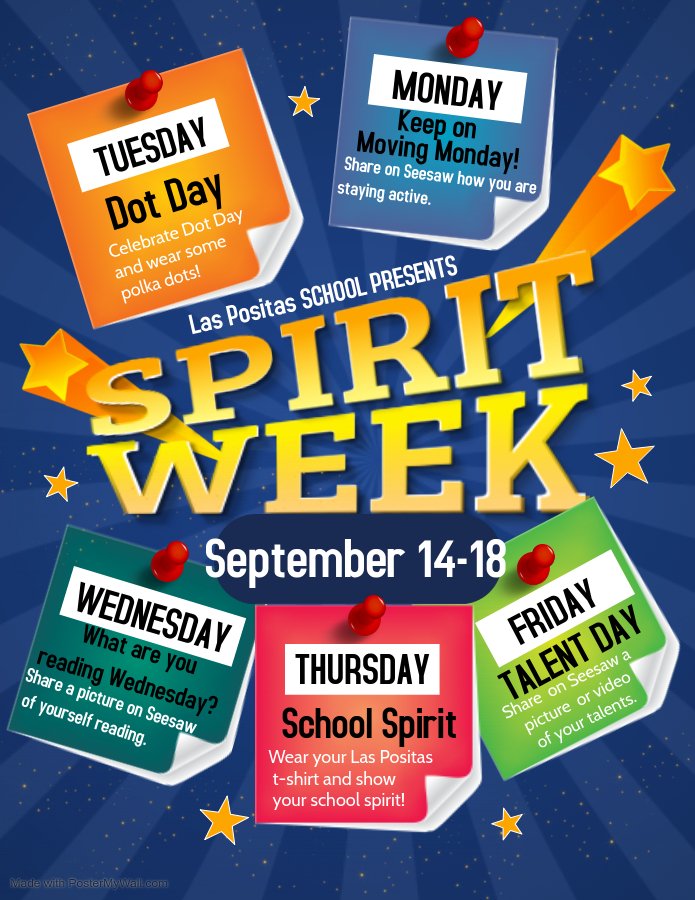 laspositaslions's tweet photo. We have spirit @laspositaslions! Join in the fun - virtually and post on your SeeSaw or Google Classroom! #weloveschool #wehavespirit #lhcsdcommits @DrC_LaHabra https://t.co/6m0NODAoSz