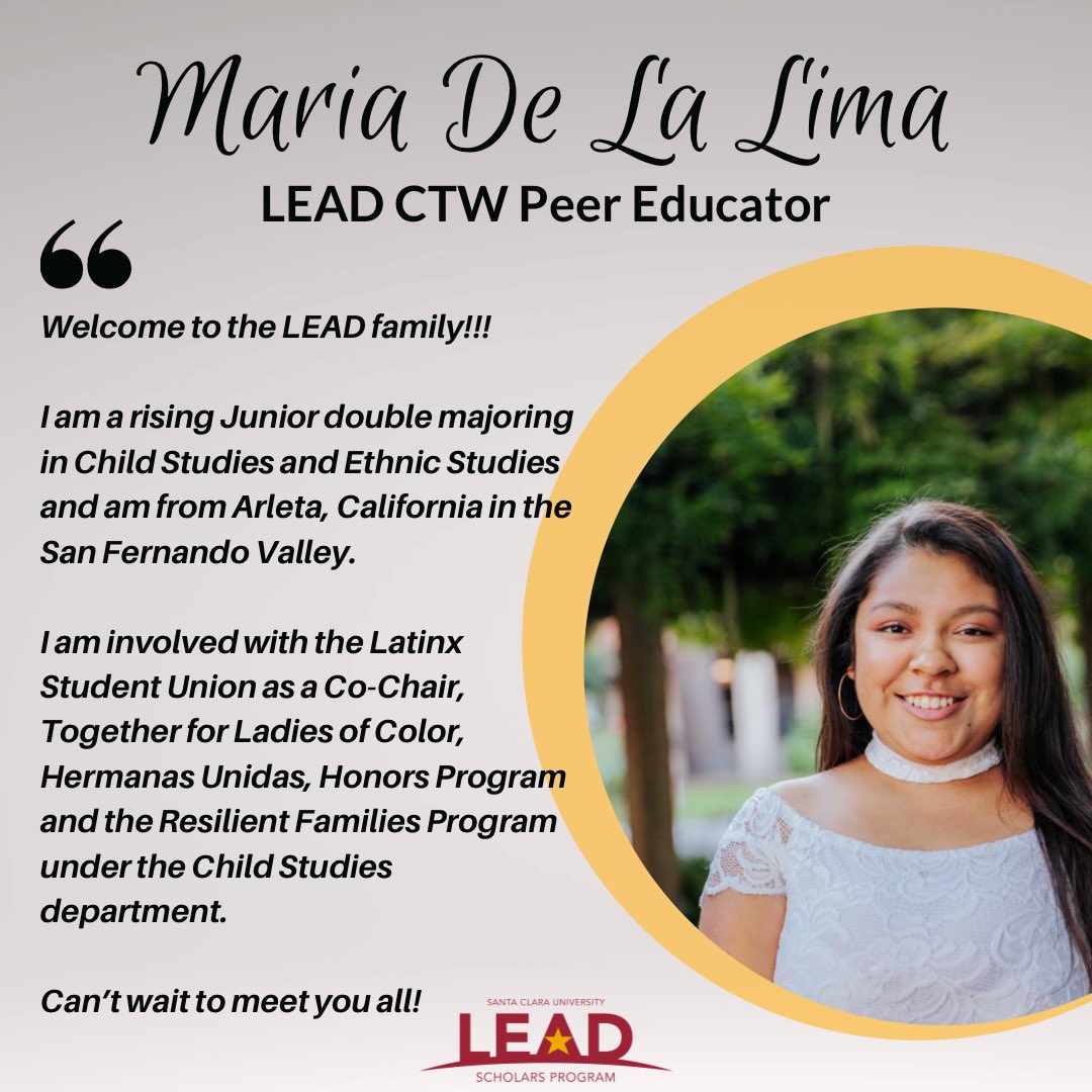 SCULEADScholars's tweet image. Get to know our #SCULEADWeek2020 staff! Click link 👉 scu.edu/lead/about-lea… 👈