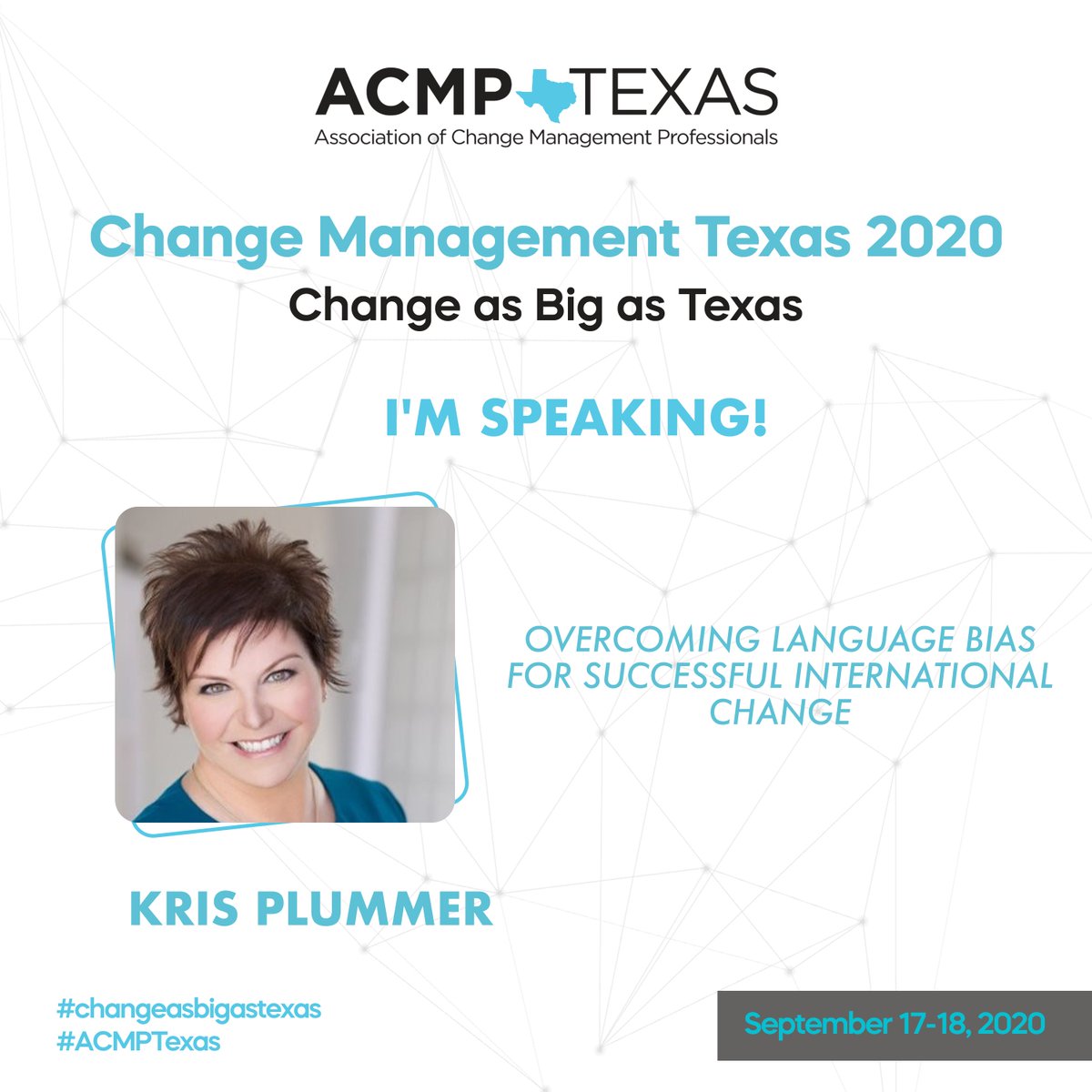 Join Kris Plummer as she navigates us through Overcoming Language Bias For Successful International Change at our Change Management Texas 2020 Conference, on September 17th - 18th.

Kris Plummer Bio - buff.ly/2FtjMmn
Register - buff.ly/35rEhKC
