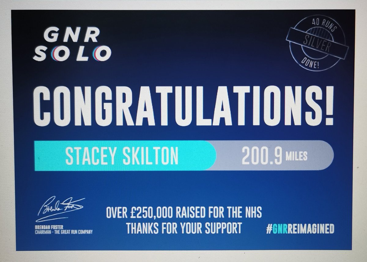 Stacey88193046's tweet photo. What a day!

✅ Complete #GNRsolo
✅ Complete first #GNRVirtual

Over the moon to finally have done it!

#dontgiveup #makechangesnotexcuses #bucketlist https://t.co/y0y2xO6Vk1