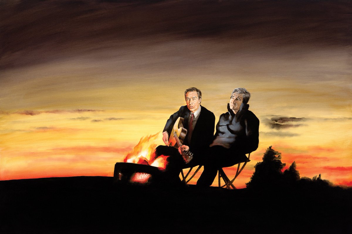 Do you know what today is? It& #39;s the 30th birthday of "Law & Order" and I am going to celebrate by sharing some of my L&O art.This is "A Night Away," which exists b/c I answered a craigslist ad for "someone who can paint Law & Order characters as a gift for my boyfriend."