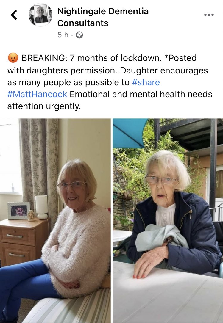Vicster82's tweet photo. Shared with permission from Nightingale Dementia Consultants.  

A picture speaks a thousand words. 

Absolutely heartbreaking. 

@MattHancock @BorisJohnson This is your legacy. 

Please share. https://t.co/0kzdxos3YI