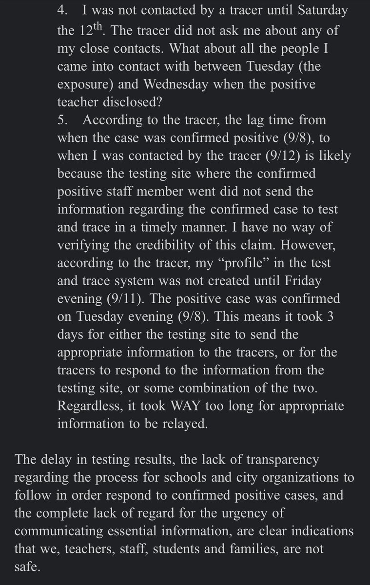 So what have we at MS 88 learned from Test & Trace? Two of my colleagues in contact w/person who tested + for  #COVID19 took diligent notes from their very DELAYED calls. Self-reporting and internal tracing led by our own admin & staff has been critical to our safety. 1/