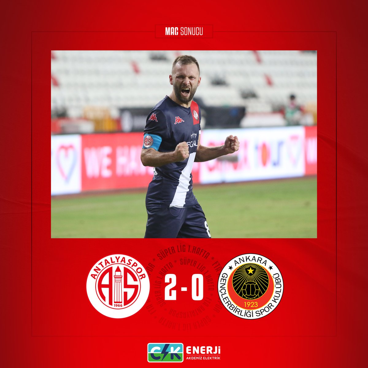 👊 3 PUAN İLE BAŞLIYORUZ!

⏱ Dk.90: Fraport TAV Antalyasporumuz, Süper Lig'in ilk haftasında Gençlerbirliği'ni 2-0 mağlup etti.

G⚽LLER: 41' Bünyamin Balcı, 77' Hakan Özmert

#BizAntalyasporuz