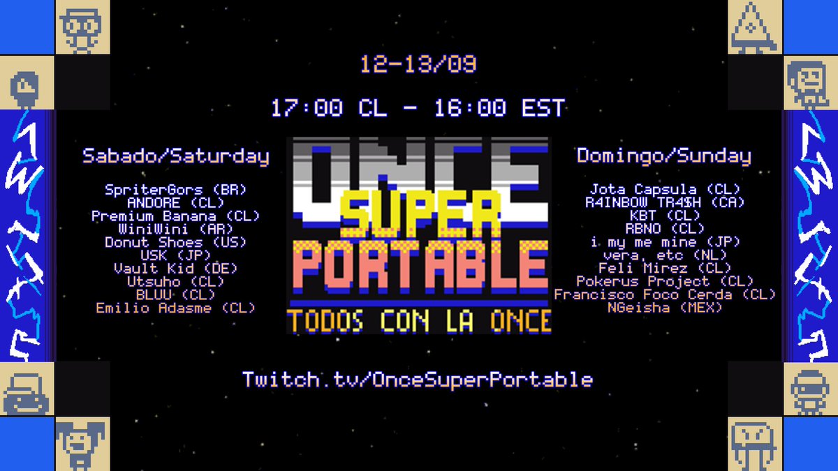 OncePortable's tweet photo. 1 hour left!

Bring some snacks and plenty of water. We start our evening with a live set from JotaCapsula (CL) and later, a Drone n' Bass set with @Do_Pelletier (CA)

https://t.co/TJnDStpd1p https://t.co/vQgCNtLhjT