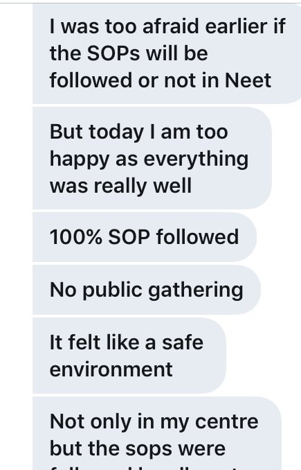 NidhiTanejaa's tweet photo. From a #NEET aspirant in Dadra and Nagar Haveli: "Was too afraid if SOPs will be followed. But I'm happy as everything went really well. 100% SOP followed in all centres of the region." https://t.co/AaajAH66m8