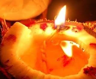 Coconut Lamps are lit for Guru anugraha. Coconut is considered as Poorna-Phala. People with various wishes lit these lamps on a Thursday and make a sankalp of the karyasidhi. Any karya started with a coconut, coconut oil or coconut deeya attains a sidhi soon.