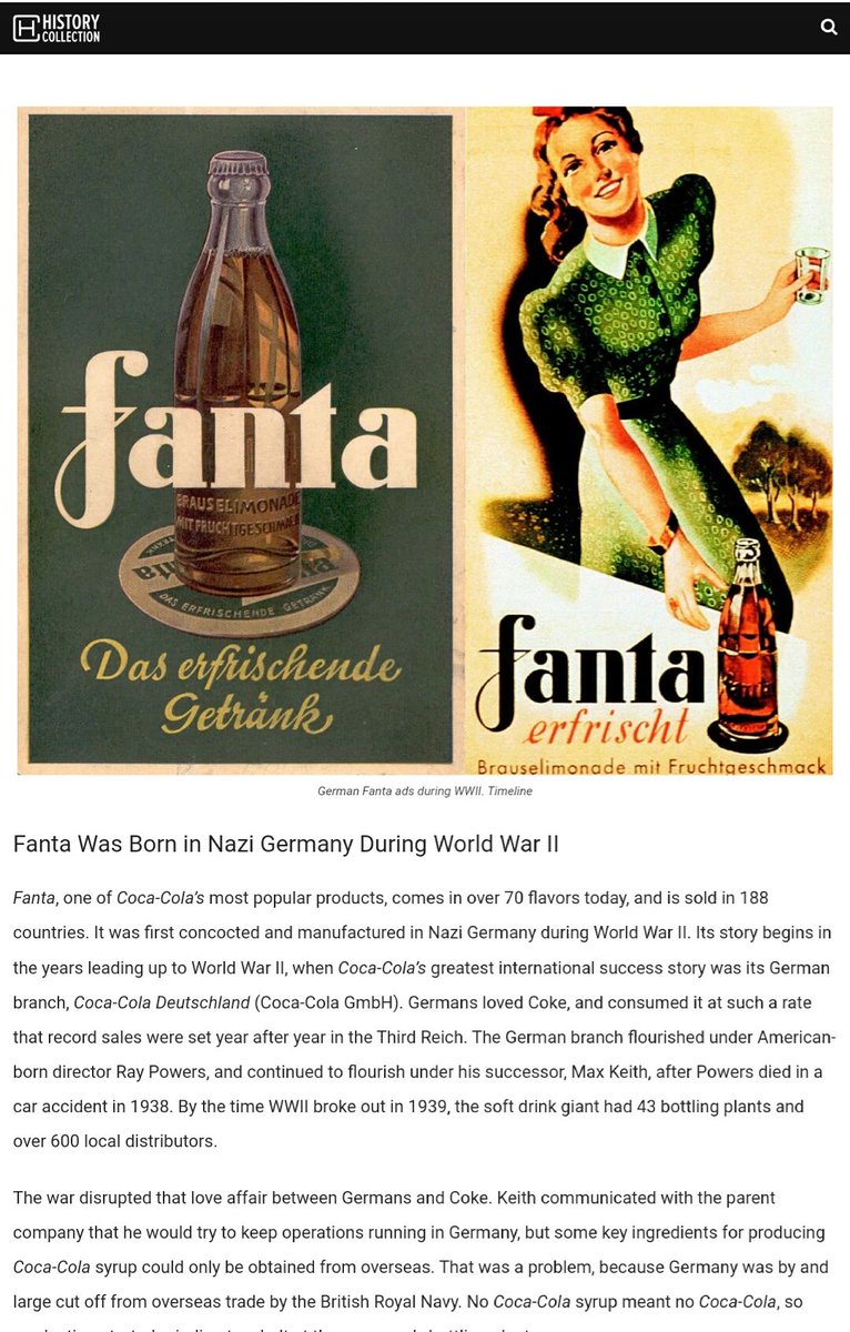 Fanta was born in Nazi Germany during  #WWII on plants that were built by  @CocaCola
