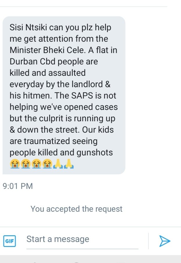 ntsikimazwai's tweet photo. Guys..... How do we get this message to BHEKI CELE?????

PLS ASSIST https://t.co/UnlqYqRxNu