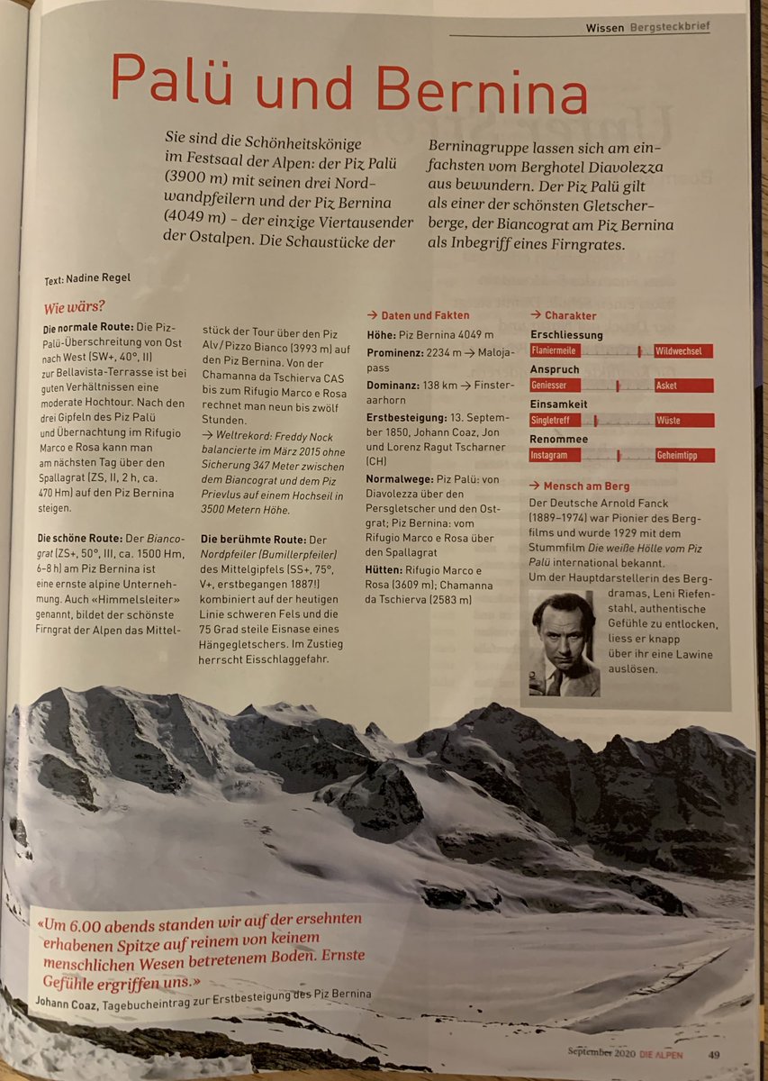 JohannCoaz's tweet photo. In der aktuellen Ausgabe #diealpen vom @AlpenclubSAC mit Zitat von mir: „Um 6.00 abends standen wir auf der ersehnten erhabenen Spitze auf reinem von keinem menschlichen Wesen betretenem Boden. Ernste Gefühle er griffen uns.“ 🇨🇭 🏔 https://t.co/ilUGlRrn49