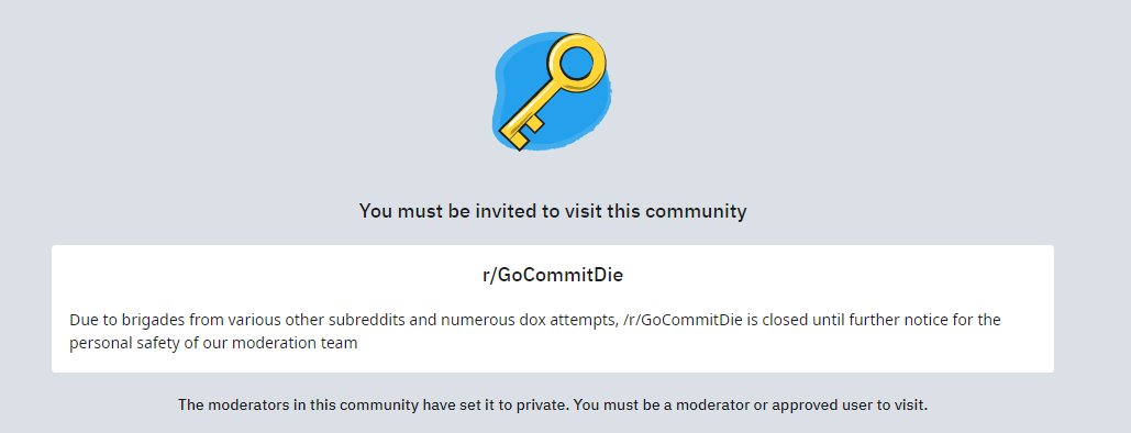 Rtc On Twitter News Popular Subreddit R Gocommitdie Has Become Private On Reddit Due To Recent They Made An Acab Post Which Made Many Members Divided Because Of This The Subreddit Has Gone - roblox go commit die reddit