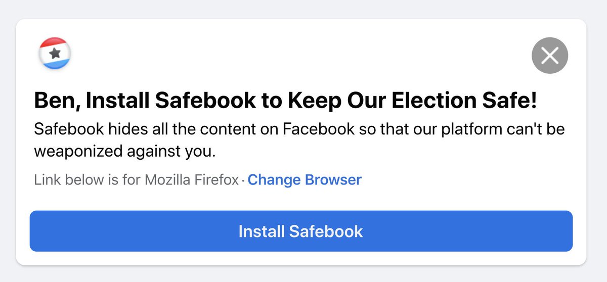 bengrosser's tweet photo. Even Facebook is now recommending Safebook. See it at #FUTUREPRESENT at @SciGalleryDet or download it from https://t.co/u4q5wgBY7h https://t.co/6R7teHmVwN