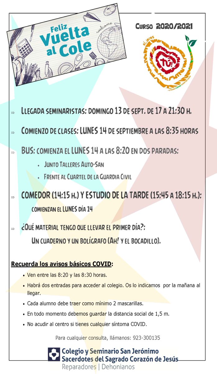 Mañana comenzamos un nuevo curso, un poco diferente, en <a href="/sanjeronimoalba/">San Jeronimo</a>. Es responsabilidad de todos que las cosas funcionen bien. #curso202021