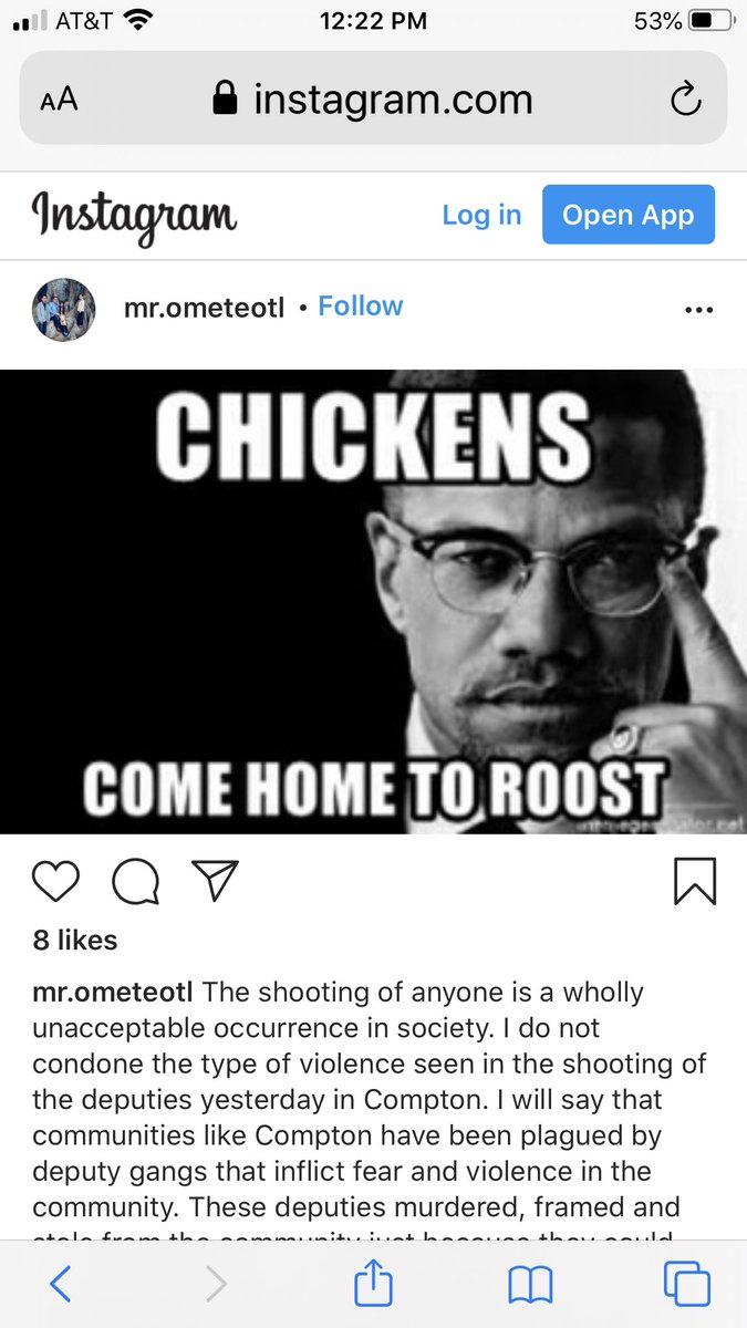 NEW: Jose Ometeotl, the city manager of Lynwood, posted on his Instagram that “Chickens come home to roost” following the ambush shooting of two LASD deputies in Compton. One is a 31 y/o mom of a young boy, the other is a 24 year old male deputy, both very new.  @FOXLA