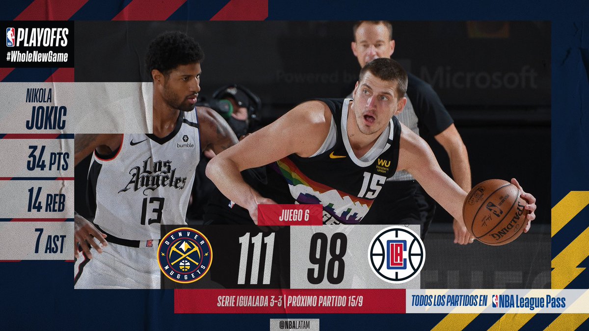 NBALatam's tweet photo. 🚨 HAY JUEGO 7 🚨

🔥 Los @nuggets igualan la serie 3-3 con otra remontada increíble 🔥

#MileHighBasketball https://t.co/GYr9Jq0yM4