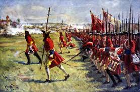 By the 9 Years’ War, most regiments were drawn up in line formation (usually three men deep) for battle and column formation for marching. There will be exceptions to this during the 18th century and debates about ideal battle formation, but we’ll get back to that later.