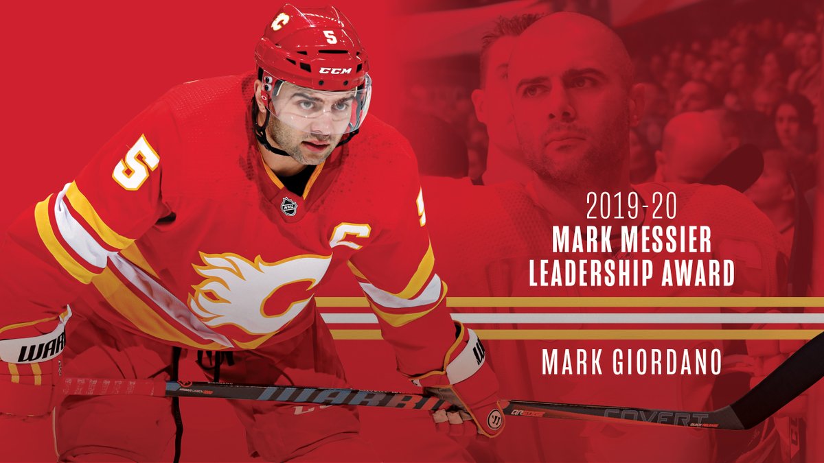 NHLFlames's tweet image. THAT'S OUR CAPTAIN!

@MarkGio05 is this year's recipient of the Mark Messier Leadership Award, which recognizes a player as a superior leader on the ice and in the community!