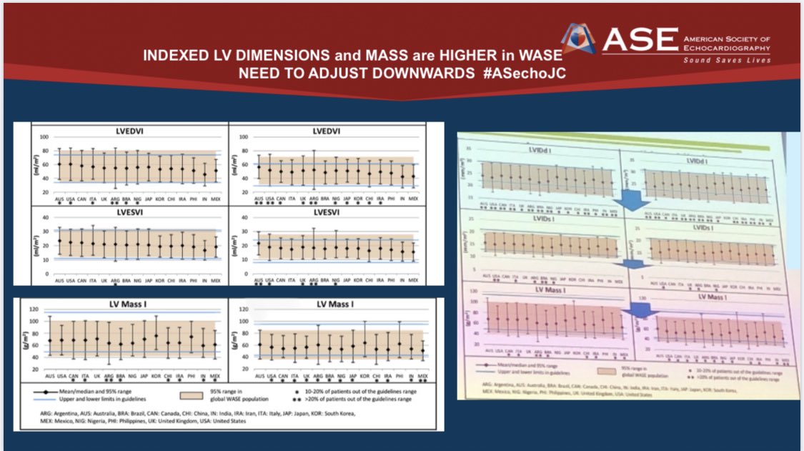 10/“normal” Indexed LV dimensions(size) & Mass are higher in  #WASE & guidelines should adjust downwards  #ASEchoJC Join us Tuesday 9/15 night 8 pm for the discussion