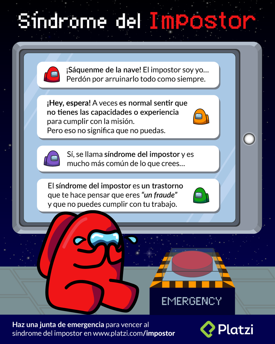 platzi's tweet photo. No dejes que el síndrome del impostor sabotee tu misión. Date un voto de confianza y derrótalo. 

Te enseñamos cómo hacerlo 👉 https://t.co/XYs3bmR2TK https://t.co/uPCUasjh7Q
